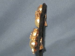 Vintage ALICE CAVINESS Gold - Tone Metal Rhinestone F/Pearl Earrings FOR REPAIR 2