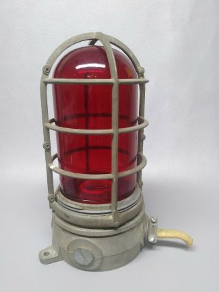 Vintage Stonco Industrial Type F Red Glass Globe Shop Light Cast Metal 9 " Tall