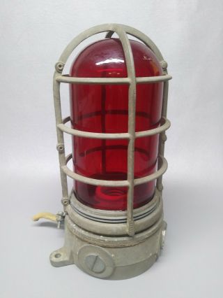 Vintage Stonco Industrial Type F Red glass Globe Shop Light Cast metal 9 