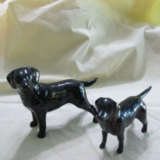2 Vintage Beswick Coppercraft England Black Labs Ceramic Dog Figurine Hunting