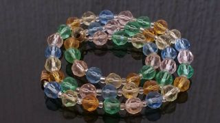 Czech Vintage Art Deco Rainbow Coloured Faceted Glass Bead Necklace