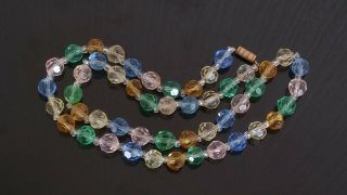 Czech Vintage Art Deco Rainbow Coloured Faceted Glass Bead Necklace 2