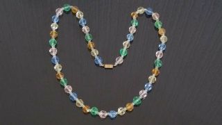 Czech Vintage Art Deco Rainbow Coloured Faceted Glass Bead Necklace 3