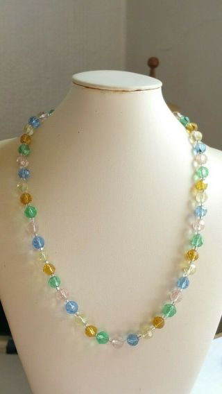 Czech Vintage Art Deco Rainbow Coloured Faceted Glass Bead Necklace 4