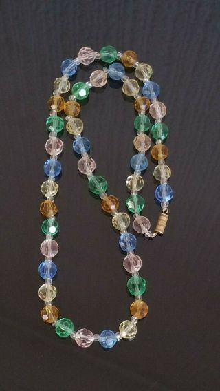 Czech Vintage Art Deco Rainbow Coloured Faceted Glass Bead Necklace 5