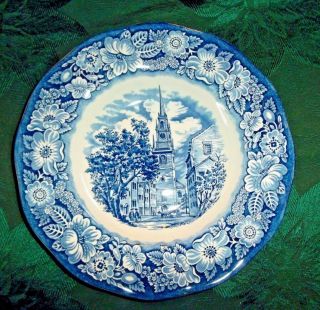 Vintage Staffordshire Liberty Blue China,  Rimmed Soup Bowl,  Old North Church