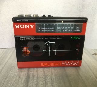 Sony Wm - F15 Red - Fm/am Stereo Cassette Player - With Belt Clip