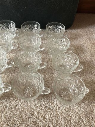 16 Vintage Glass Punch Bowl Cups Tea Cups Starburst Diamond Design Scalloped Rim 3