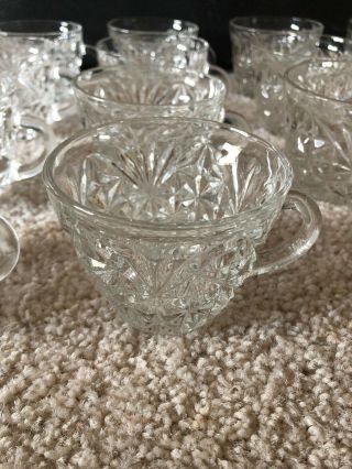 16 Vintage Glass Punch Bowl Cups Tea Cups Starburst Diamond Design Scalloped Rim 4