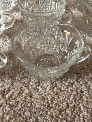 16 Vintage Glass Punch Bowl Cups Tea Cups Starburst Diamond Design Scalloped Rim 5
