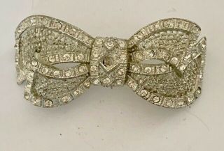 Vintage Silver Tone Crystal Rhinestone Ribbon Bow Brooch Pin Jewelry