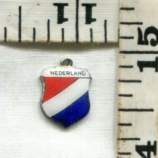 Vintage Sterling Bracelet Charm 67772 Enameled Travel Shield Nederland $16.  00