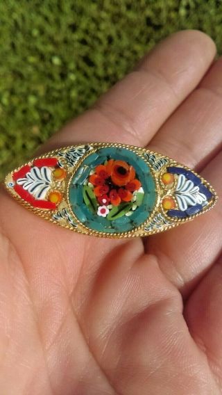 Vintage Micro Mosaic Italian Brooch Pin 1.  7/8 " Costume Jewelry