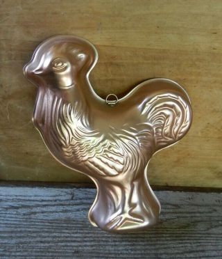 Vintage Copper Rooster Chicken Gelatin Mold Kitchen Decor Wall Hanging 3.  5 Cups