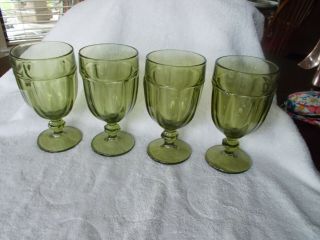 4 Vtg Libbey Duratuff Gibraltar Olive Green Glasses,  Iced Tea,  16 Oz Goblets 7 "