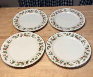 Set Of 4,  Vintage Macys All The Trimmings Japan Holly Dinner Plates 6283 Set