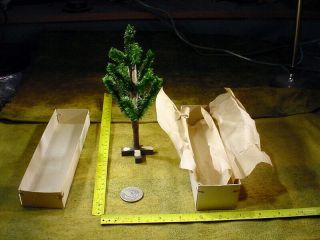 Vintage Miniature Dollhouse Christmas Tree With Paper Leafs,  Wood Stand Size 8 "