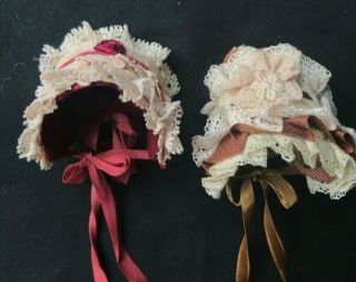 Cc Fine Miniature Doll Hat Bonnet For Antique Doll With App 5in Head Circ.  2 Pc.