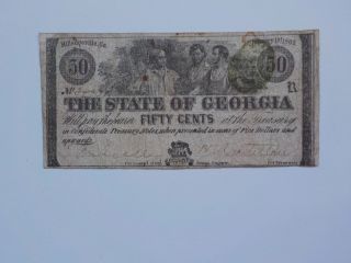 Civil War Confederate 1863 50 Cents Note Milledgeville Georgia Paper Money Vtg