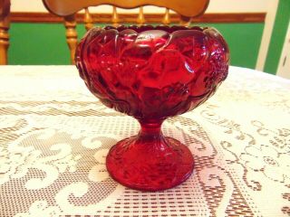 Vtg Fenton Glass Ruby Red Footed Compote