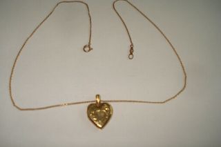 Vintage Esemco 10k Gold Heart Locket Pendant Necklace 13.  5 " Jewelry