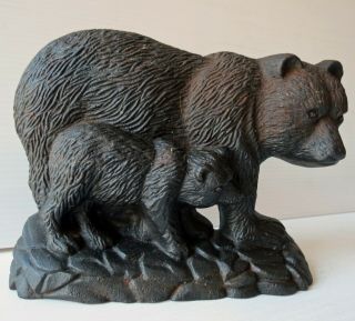 Vintage Cast Iron Mother BLACK BEAR AND CUB Doorstop/Bookend 7