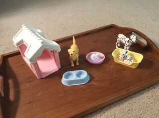 Vintage Playskool Dollhouse Dog House Bed Food Bowls Dalmatians Cat