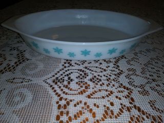 Vintage Pyrex Turquoise Snowflake Oval Casserole Baking Dish/no Lid