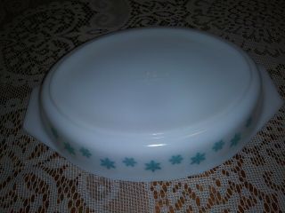 Vintage Pyrex Turquoise Snowflake Oval Casserole Baking Dish/No lid 2