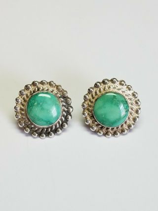 Vintage Sterling Silver Turquoise Round Bead Post Earrings