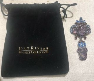 Vintage Joan Rivers Glass And Rhinestone Dangling Brooch 4