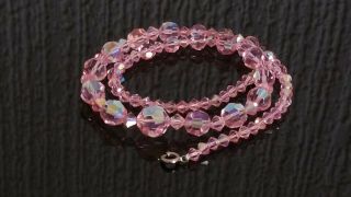 Czech Vintage Pink Aurora Borealis Crystal Necklace