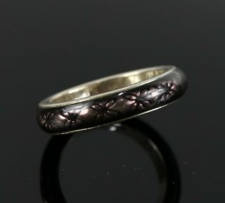 Vintage.  925 Sterling Silver Signed Pandora Round Purple Flower Size 7 Ring 6.  2g