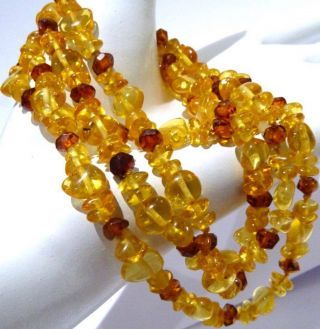 Vintage Style Egg Yolk Butterscotch Amber Bead Necklace Long Amber Beads.