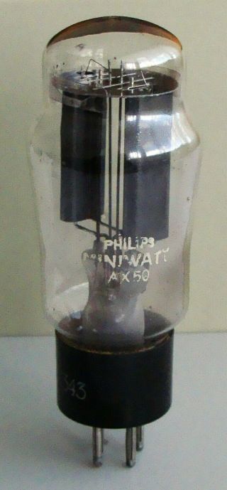 1 X Philips Miniwatt Ax50 Full - Wave Mercury - Vapor Rectifier Tube,  Black Plate