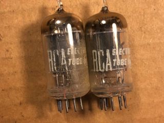 Matched Pair 1955 Rca 12au7 Tubes Test Great Long Black Plate Angled D Getters B