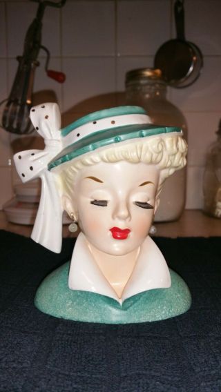 Vintage Ladies Head Vase Napco C3959c 5 1/2 " Headvase In Blue