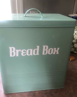 Vintage Style Enamel Bread Box Green Large Metal Bin Enamelware Retro