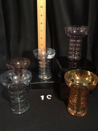 Vintage Set Of 5 Various Colors Dunbar Glass Ringed Drinking Tumblers