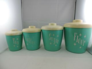 Vintage Turquoise Canister Set Of 4 Plastic Canisters Starburst Midcentury