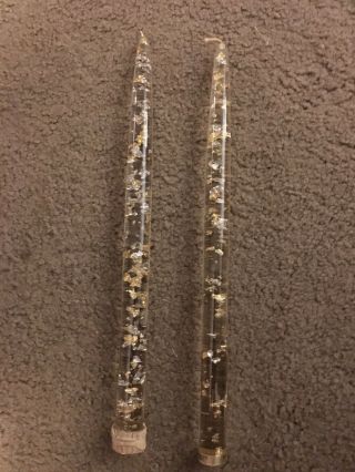 2 Vtg Lucite Acrylic Gold & Silver Flake Confetti 12 ” Candles