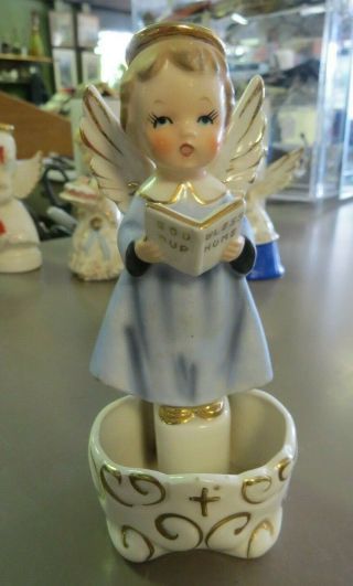 Vintage Art Japan Ceramic Angel Figurine & Holy Water Font 5 1/2 "