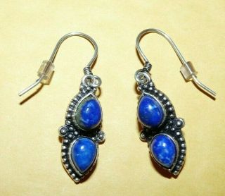 Vtg Native Navajo Southwestern Sterling Silver W/ Blue Lapis Dangle Earrings