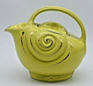Vintage Hall Surfside Teapot,  6 Cup Yellow With Gold Trim,  Large Handle