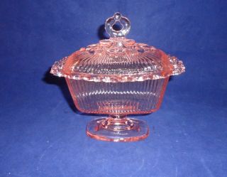 Vintage Indiana Glass Pink Open Lace Pedestal Covered Candy Dish