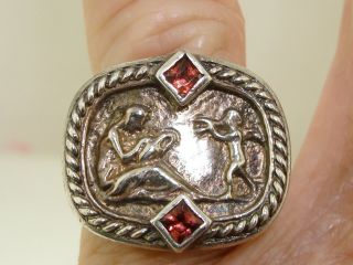 Vintage Seidengang Sterling Silver & Tourmaline Greek/roman Relief Ring