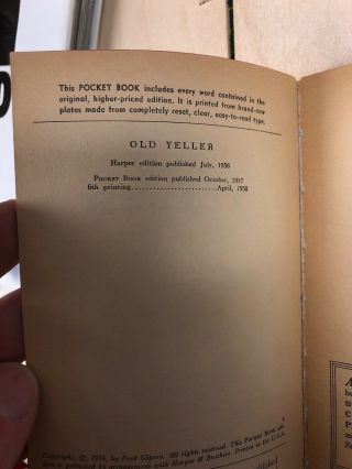 Old Yeller Fred Gipson 1958 Pocket Books Vintage Paperback 3