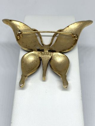 Vintage Crown Trifari Butterfly Brooch Black Enamel Gold Tone 1950s 1960s 4