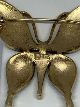 Vintage Crown Trifari Butterfly Brooch Black Enamel Gold Tone 1950s 1960s 5