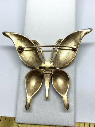 Vintage Crown Trifari Butterfly Brooch Black Enamel Gold Tone 1950s 1960s 6